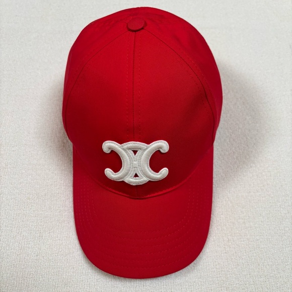 CELINE Triomphe Baseball Cap Rouge Vif - Picture 2 of 16
